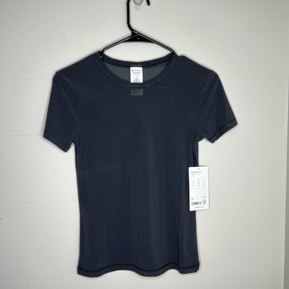 Athleta Black Short Sleeve Tee Mesh Semi Sheer NEW W/Tag - Picture 5 of 8